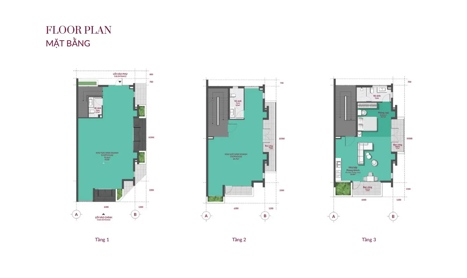 Mặt bằng Shophouse 2 (7,5mx14m corner)